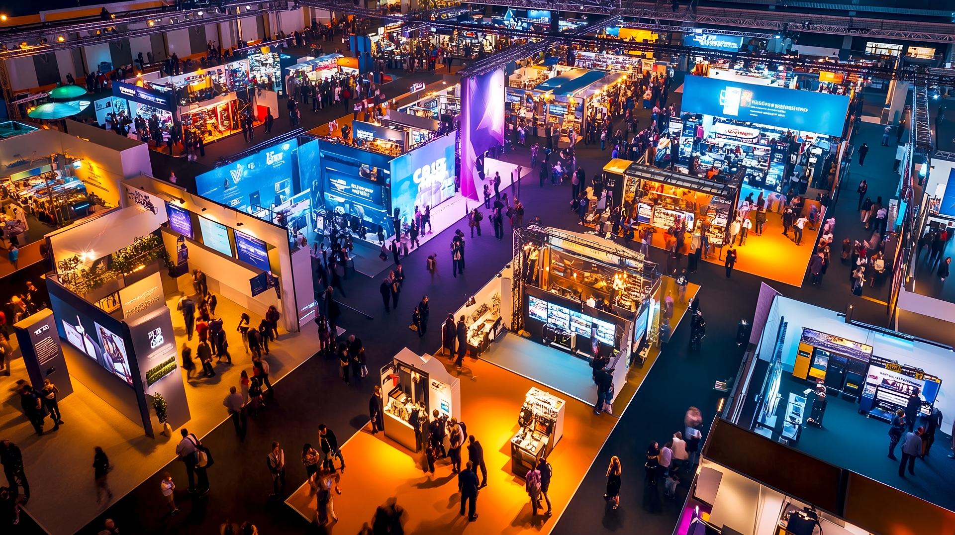 Abendliche Messe mit Lichtkonzept | Messestand